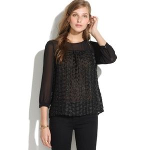 Madewell Black Sheer Applique Top Blouse sz small